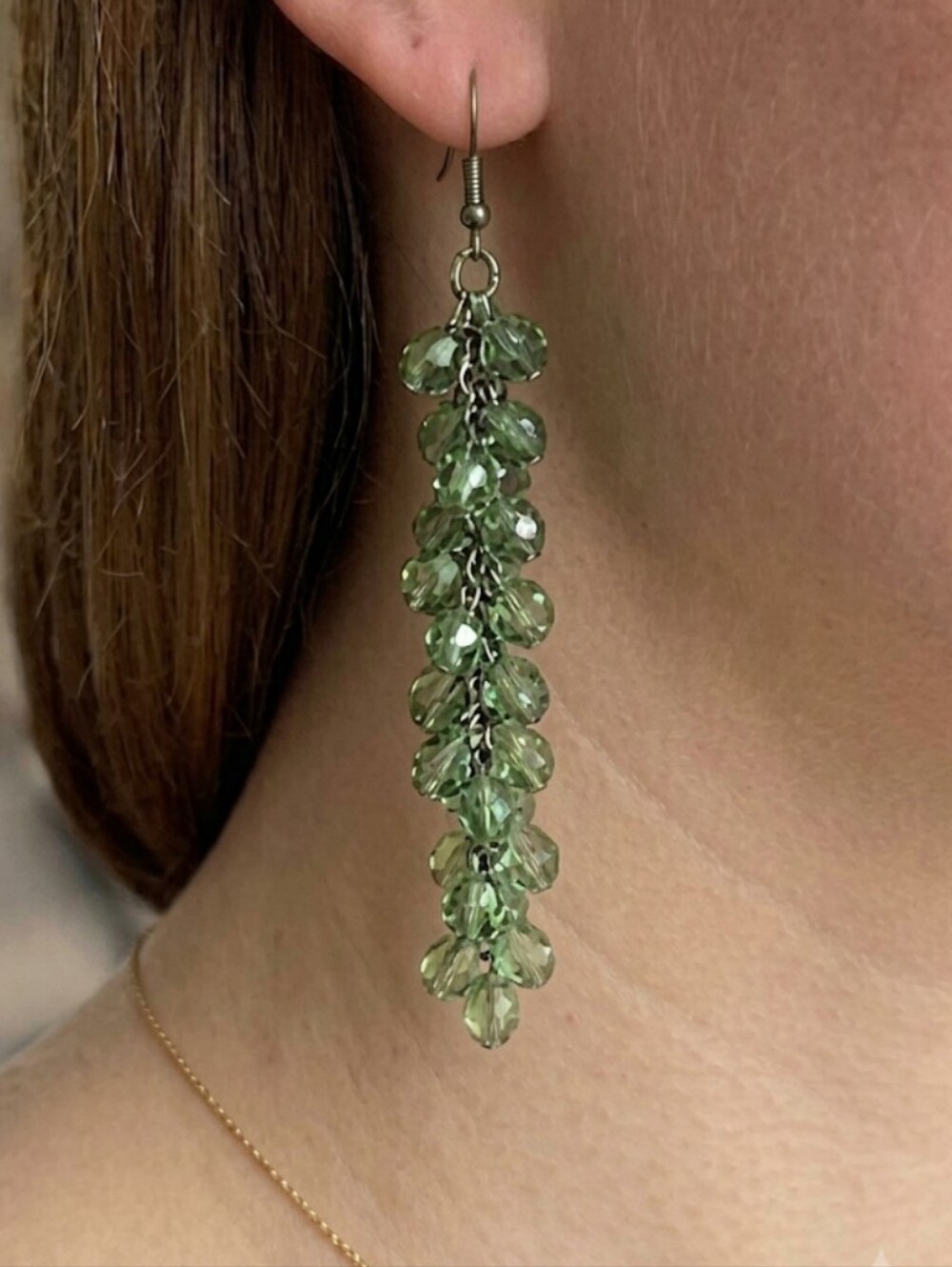 Delicate Faceted Green Beaded Drop Earrings